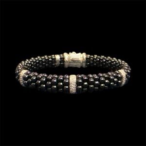 LAGOS Black Caviar Black Ceramic 3 Diamond Stations 9MM Bracelet Size Medium